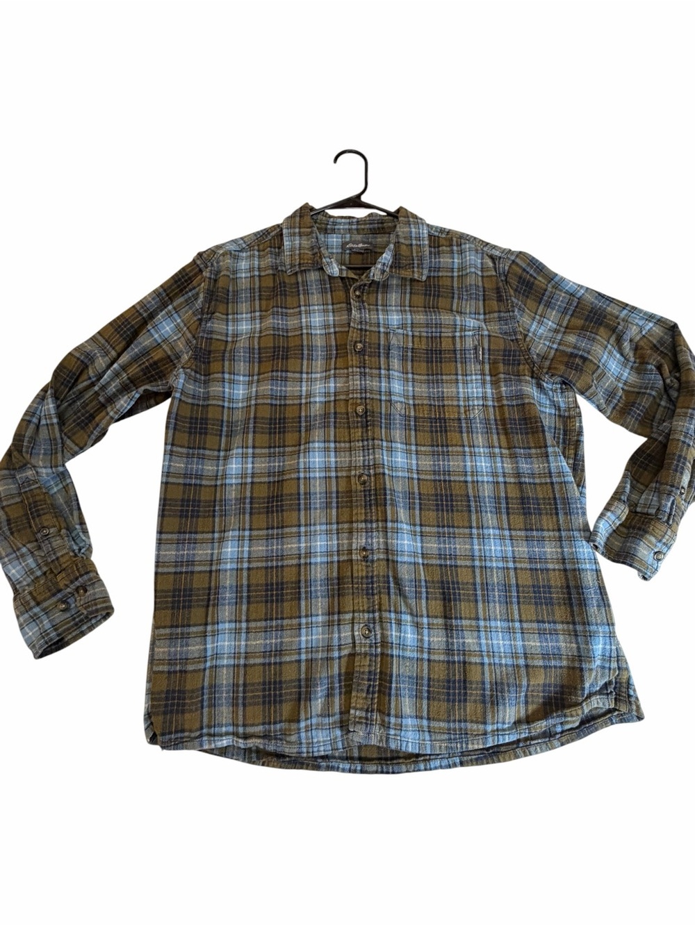 Eddie Bauer Plaid Button-Down Shirt in Brown and Blue